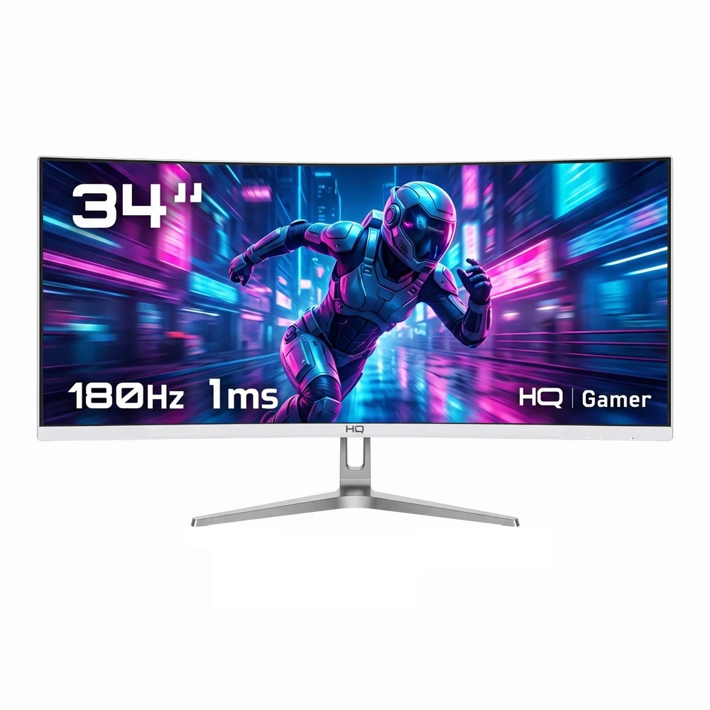 MONITOR GAMER HQ 34 BRANCO CURVO 1MS, 180HZ, ULTRAWIDE (QHD) - 3440X1440 AMD FREESYNC, HDMI, DP HQW34C180