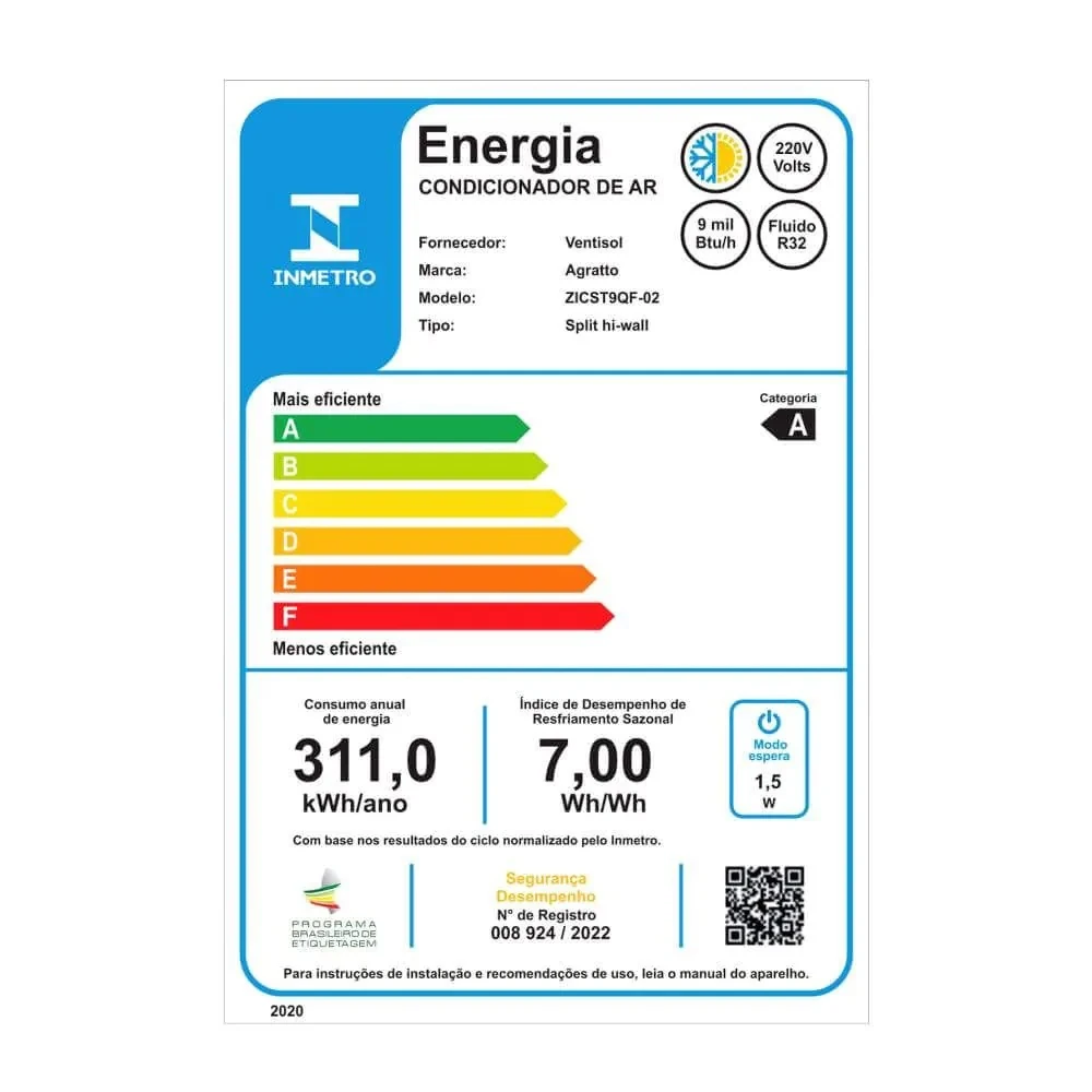 Ar Condicionado Split Agratto Hi Wall Zen Top Inverter 9.000 Btu/h Quente e Frio Monofásico Branco  ZICST9QF-02