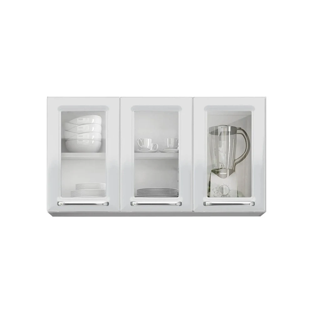 ARMÁRIO AÉREO DE COZINHA ITATIAIA LUCE 3 PORTAS COM VIDRO BRANCO IPV3-105