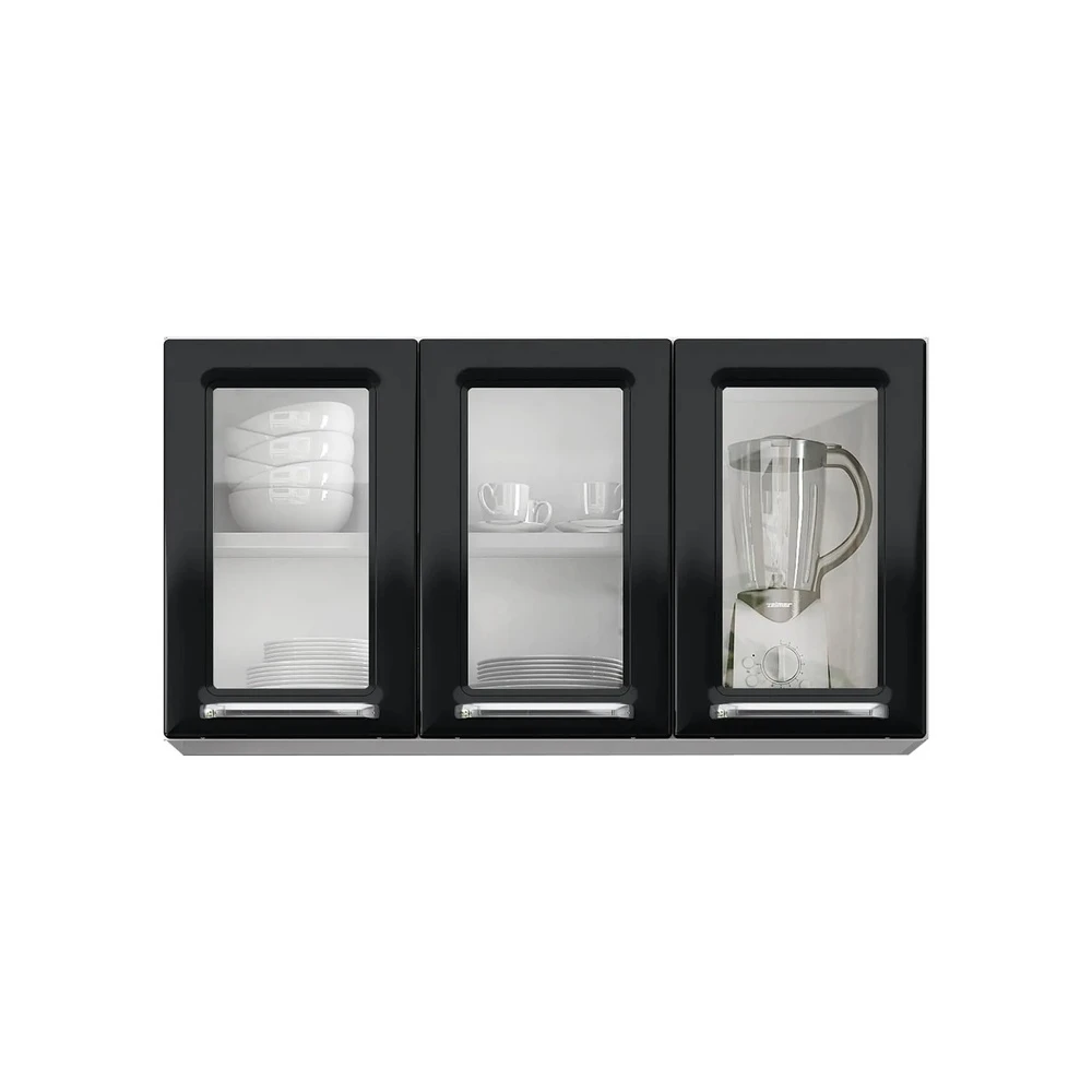 Armário Aéreo de Cozinha Itatiaia Luce 3 Portas com Vidro Preto IPV3-105