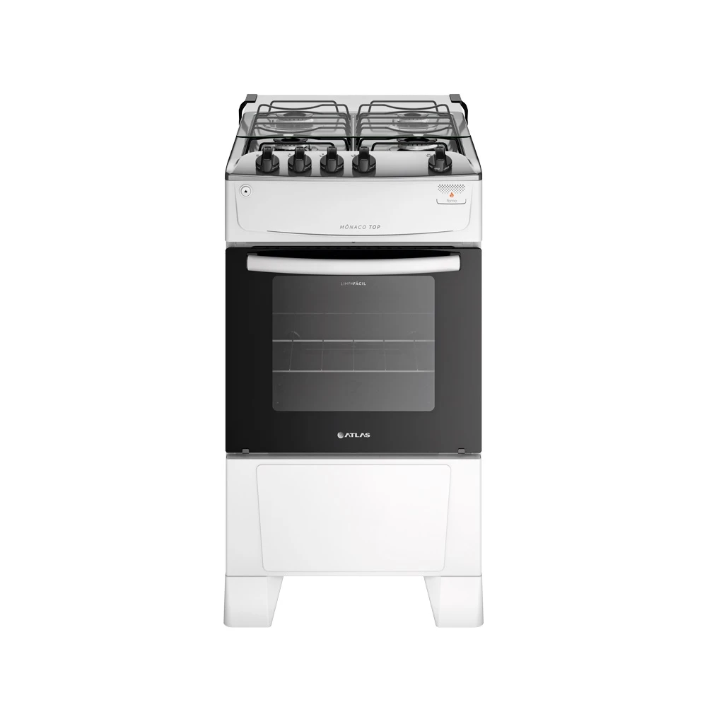 Fogão Atlas 4 Bocas Com Mesa de Inox Mônaco Top Branco