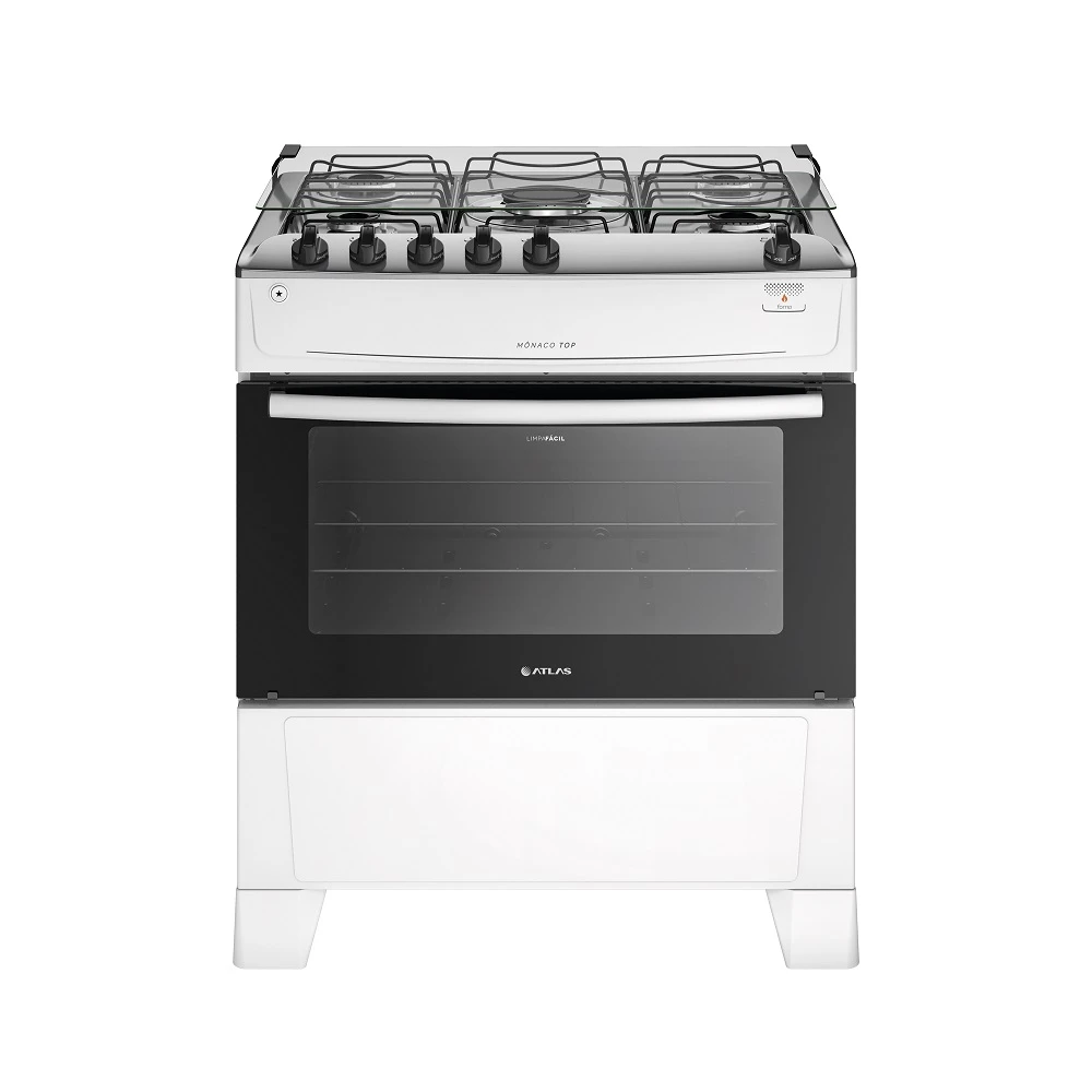 Fogão Atlas 5 Bocas Com Mesa de Inox Mônaco Top Branco