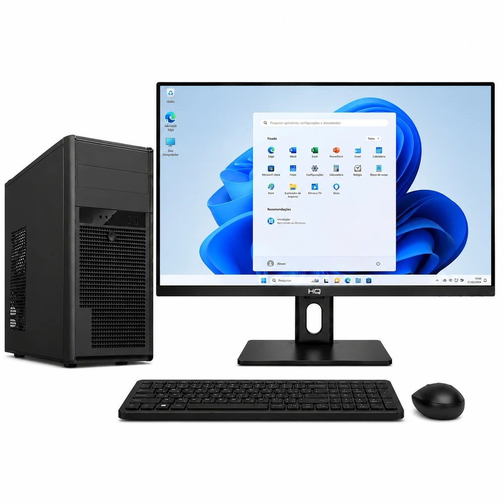 Computador Completo 3Green Intel i7 12700F, 16GB Ddr4, SSD 512GB, Wifi, Geforce GT 2GB, Monitor 21,5 Full HD, Windows 11 Pro Preto 3G043 Bivolt