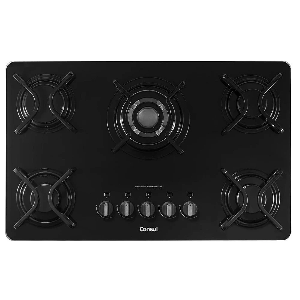 COOKTOP CONSUL 5 BOCAS QUADRICHAMA À GÁS PRETO CDD75AEUNA - BIVOLT