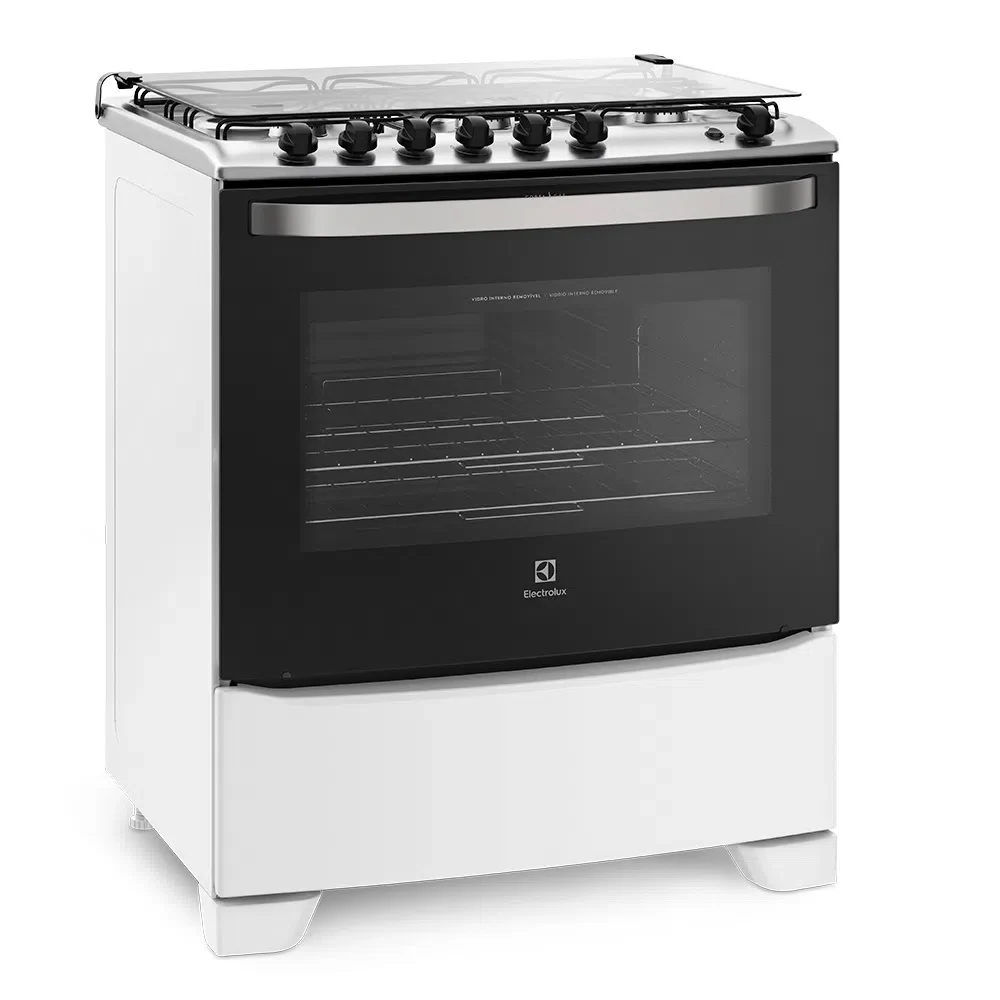 FOGÃO ELECTROLUX 6 BOCAS AUTOMÁTICO COM PORTA FULL GLASS E VIDRO INTERNO REMOVÍVEL BRANCO 76UB6 -  BIVOLT