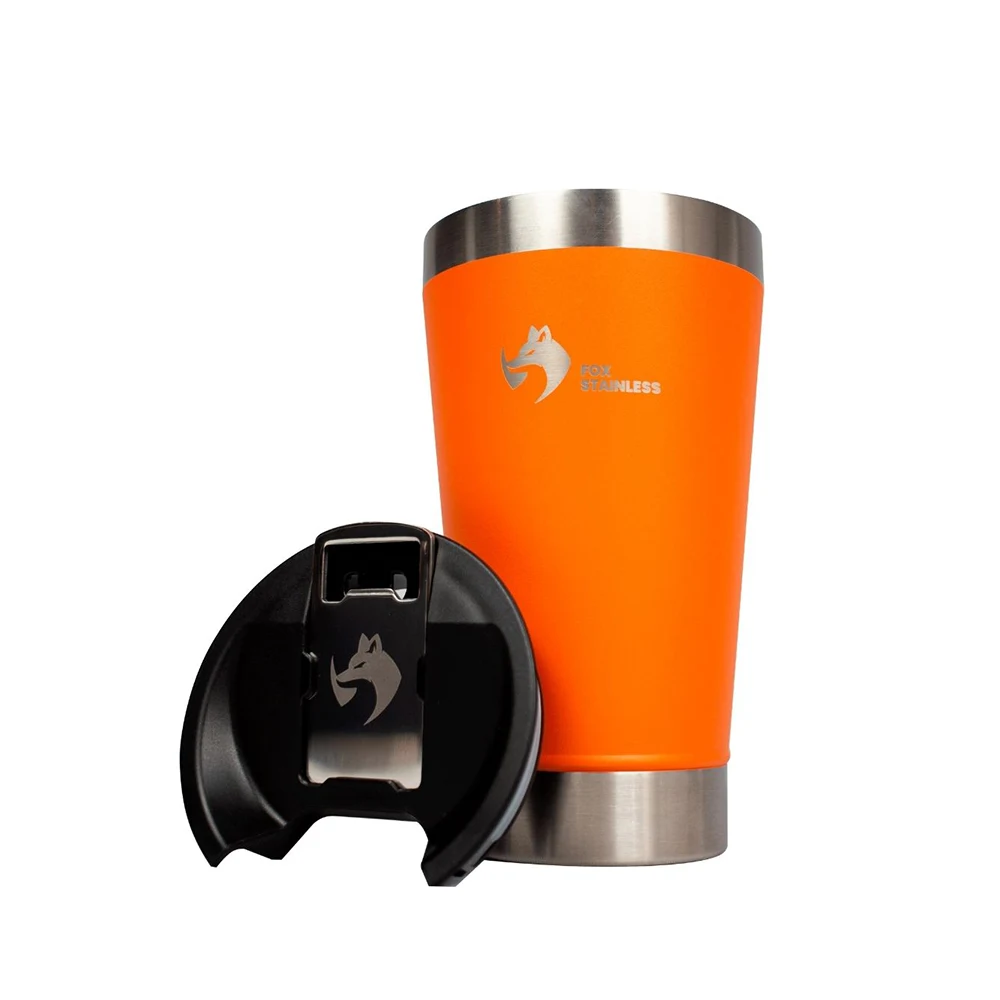 COPO TÉRMICO FOX STAINLESS QUENTE E FRIO COM TAMPA 473ML LARANJA