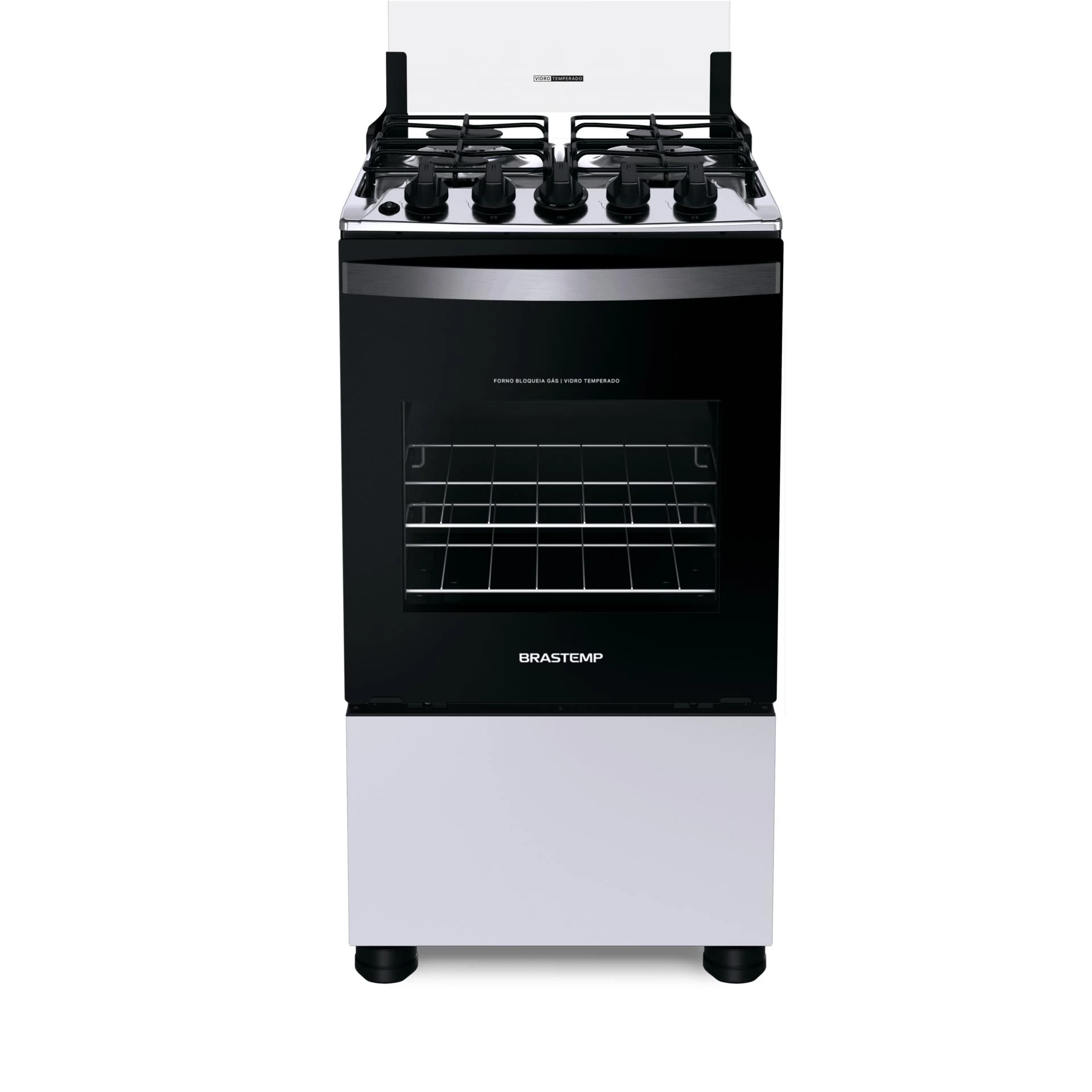 FOGÃO BRASTEMP 4 BOCAS COM DUAS PRATELEIRAS COM ALTURAS AJUSTÁVEIS BRANCO BFO4NBB - BIVOLT