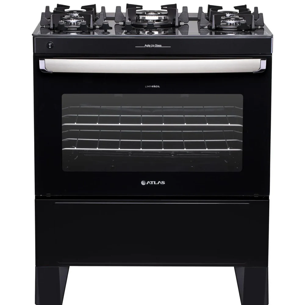 FOGÃO ATLAS 5 BOCAS AGILE UP GLASS COM MESA DE VIDRO PRETO - BIVOLT