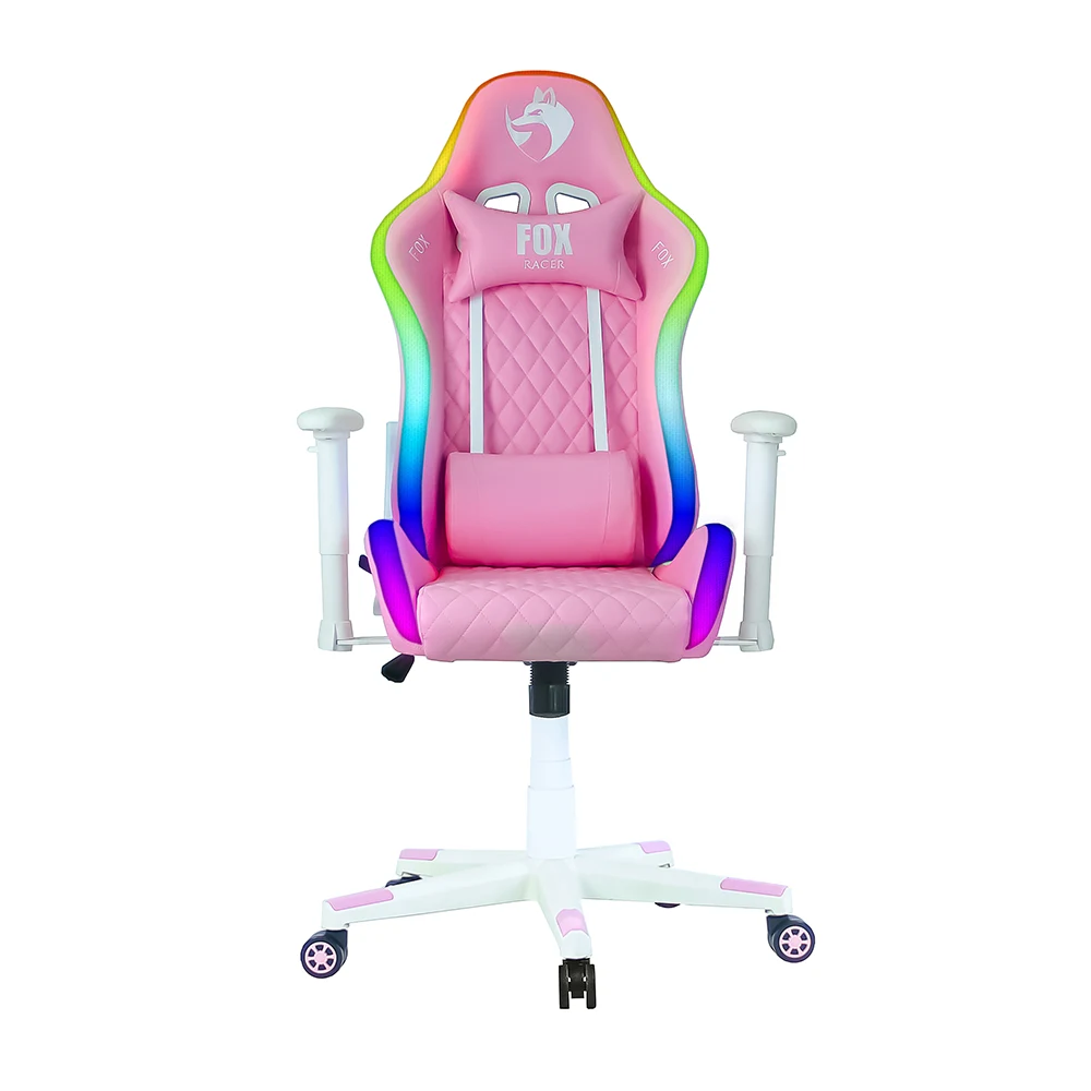 CADEIRA GAMER FOX RACER RGB COM ILUMINAÇÃO LED ROSA LOGO BRANCA - UT-C1583L