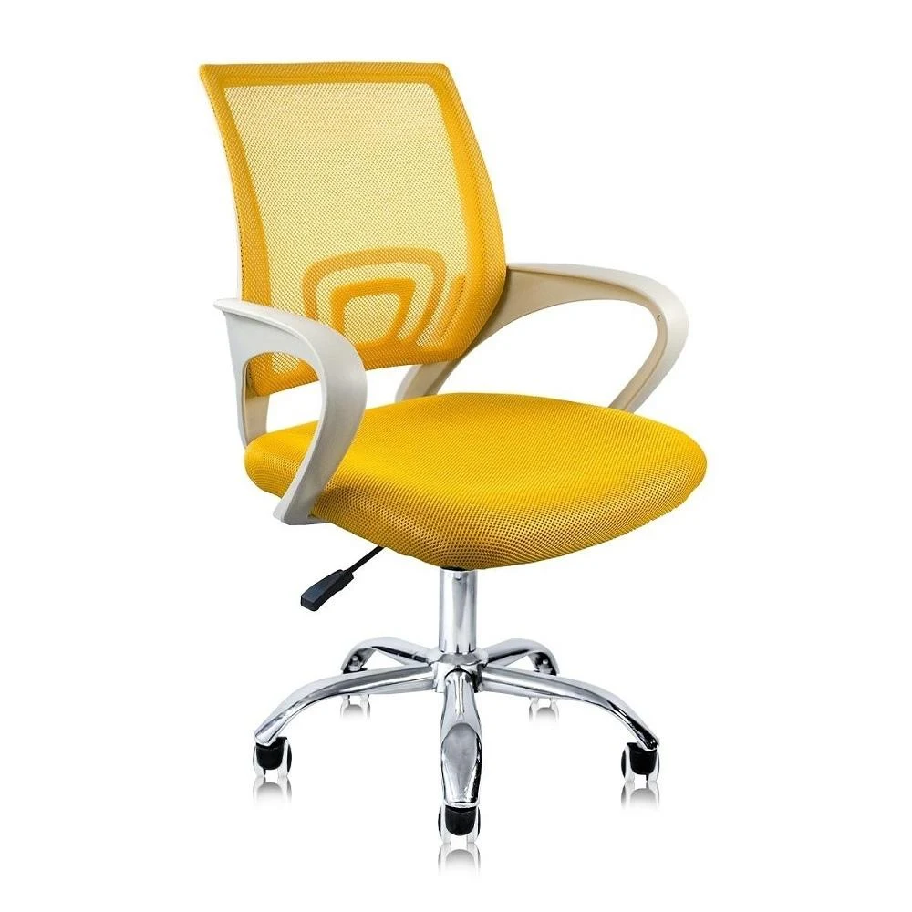 CADEIRA DE ESCRITÓRIO SECRETÁRIA BASE CROMADA COM RODINHA FORTT LISBOA AMARELA - CSF02-AM