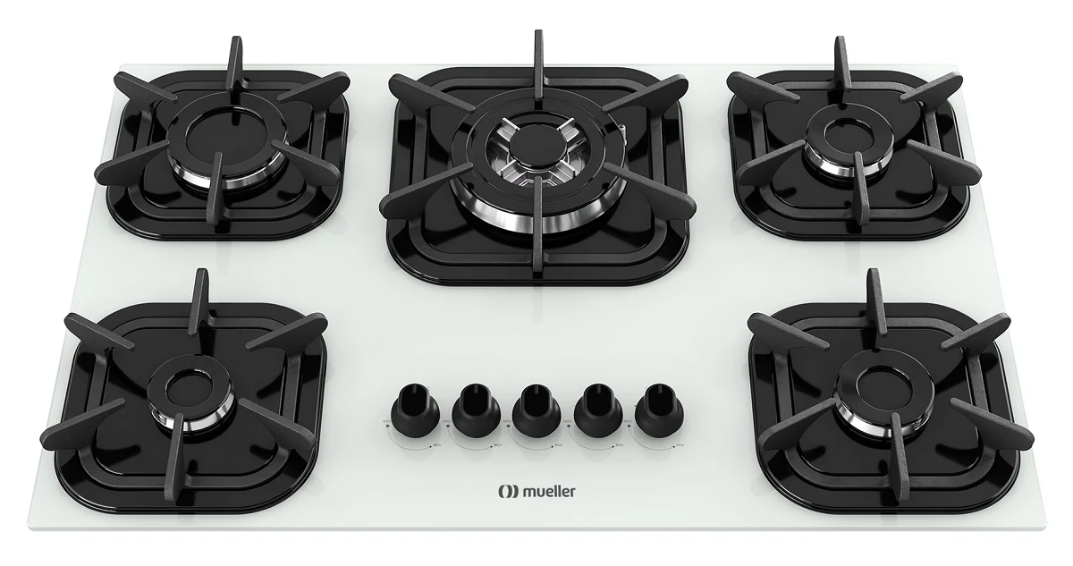 COOKTOP MUELLER 5 BOCAS COM QUEIMADOR TRIPLA CHAMA G5 BRANCO - BIVOLT