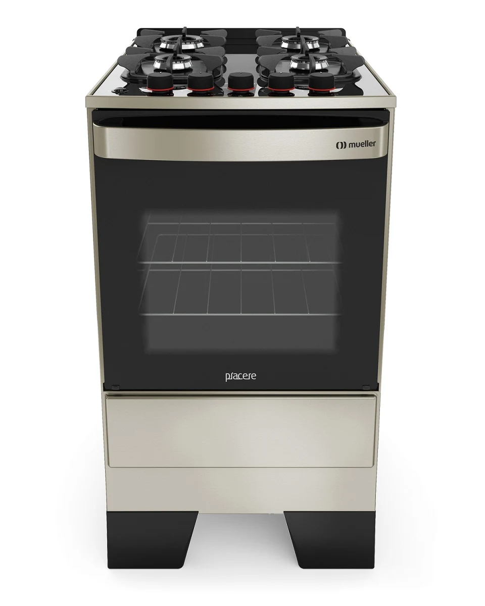 FOGÃO MUELLER 4 BOCAS PIACERE VETRO COM MESA DE VIDRO G6 INOX - BIVOLT
