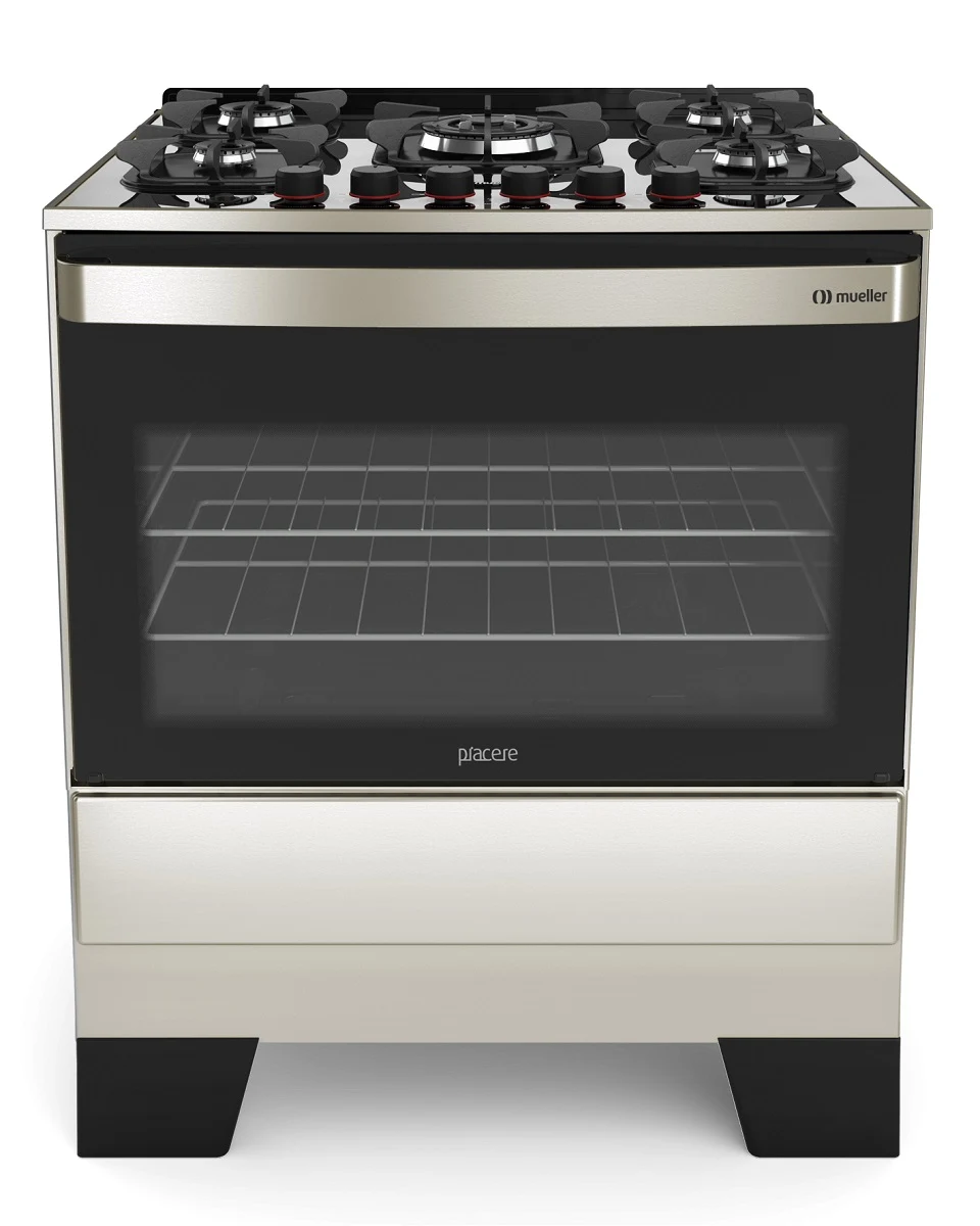 FOGÃO MUELLER 5 BOCAS PIACERE VETRO COM MESA DE VIDRO G6 INOX - BIVOLT