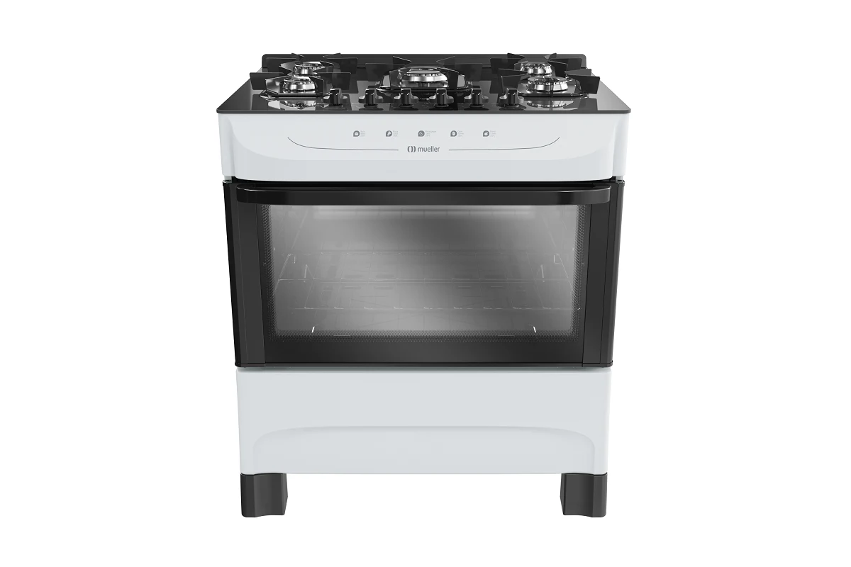 FOGÃO MUELLER 5 BOCAS COM MESA DE VIDRO BRANCO MFV5BB - BIVOLT