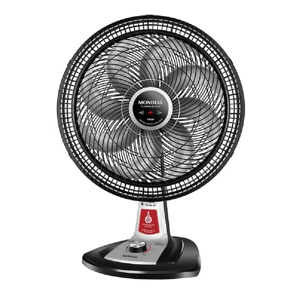 VENTILADOR DE MESA MONDIAL SUPER TURBO 8 PÁS REPELENTE LÍQUIDO 140W 40CM PRETO E PRATA VTX-40-8P-RL - 127V