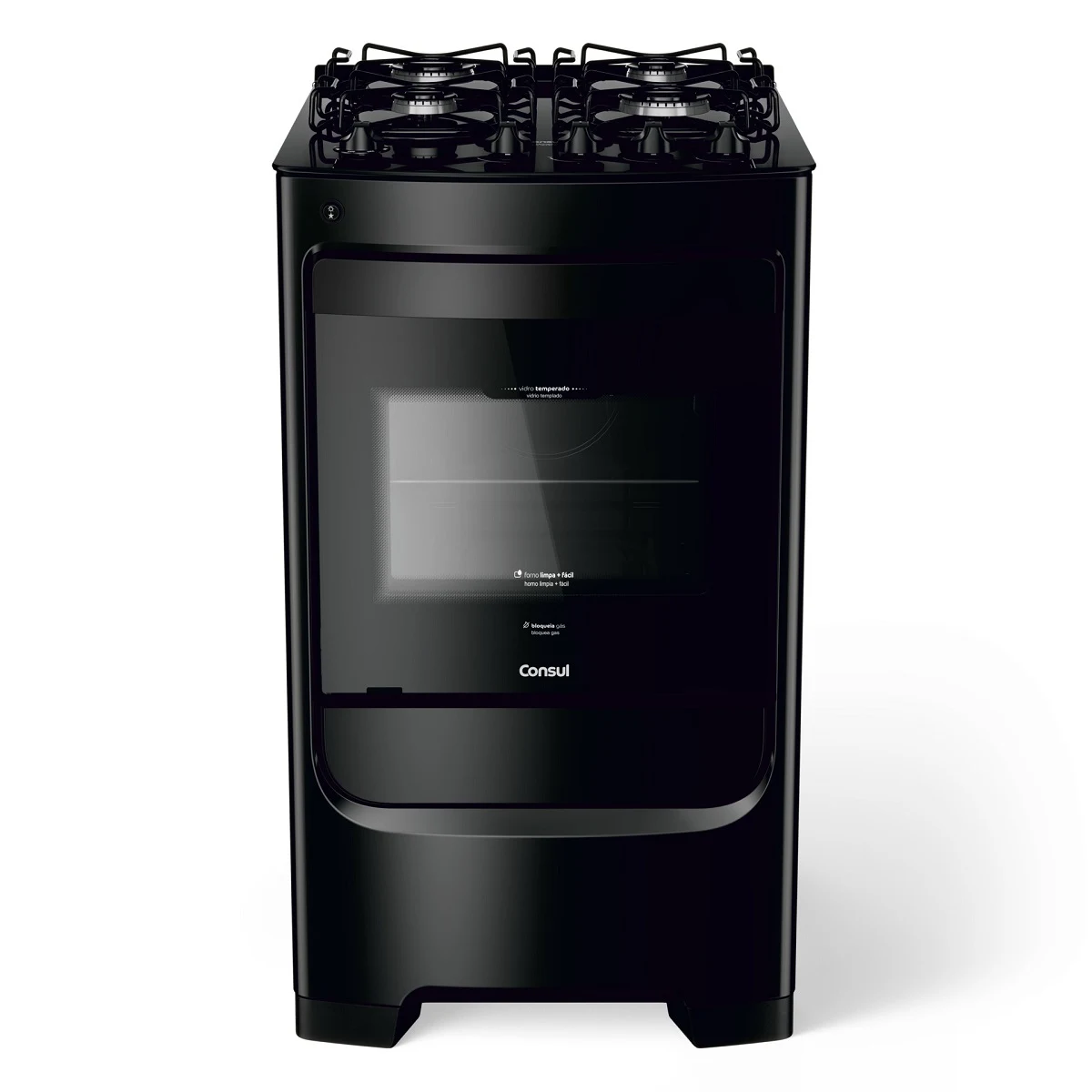 FOGÃO CONSUL 4 BOCAS COM MESA DE VIDRO E GRADES INDIVIDUAIS SUPER ESTÁVEIS PRETO CFO4VBEUNA - BIVOLT