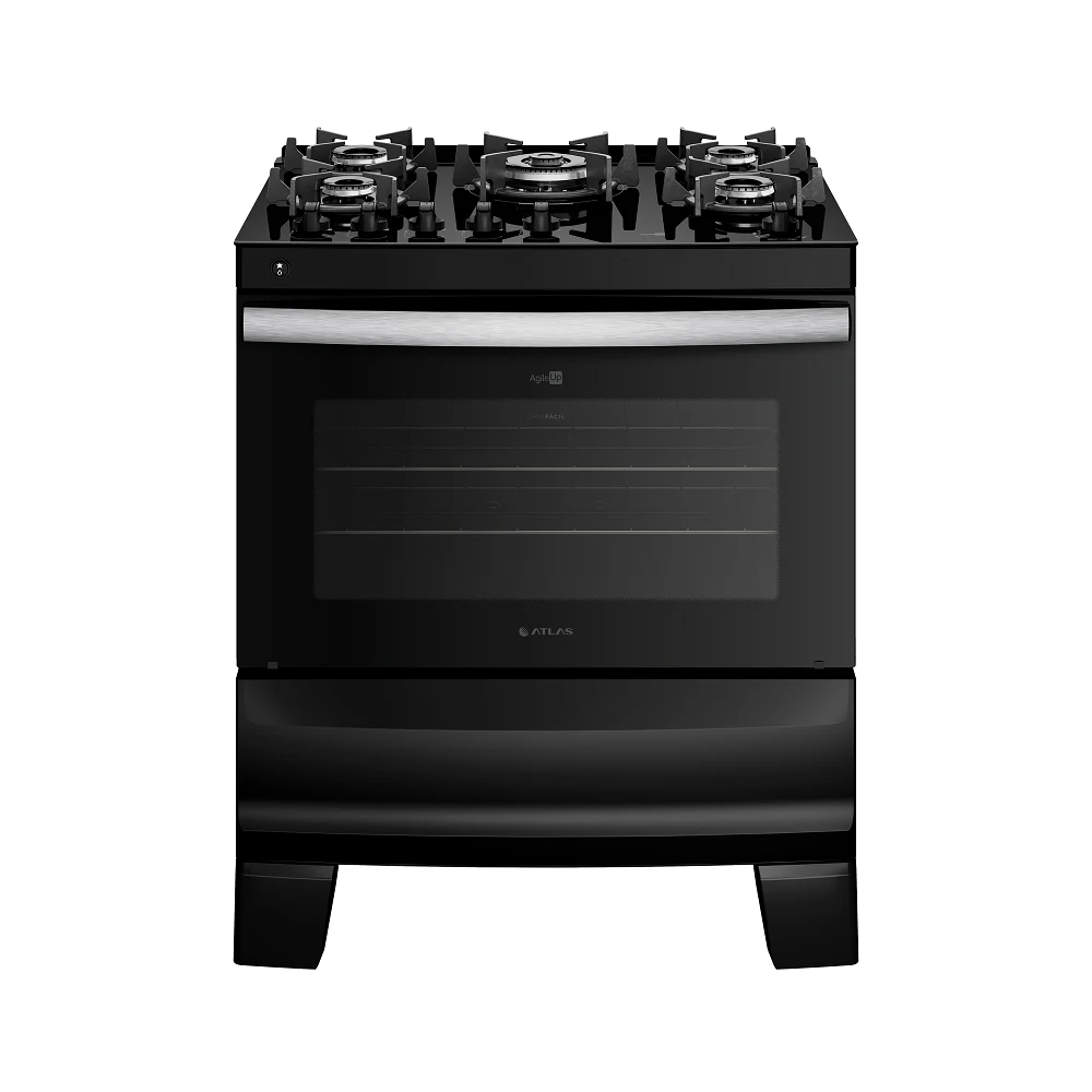 FOGÃO ATLAS 5 BOCAS AGILE UP COM MESA DE VIDRO PRETO - BIVOLT