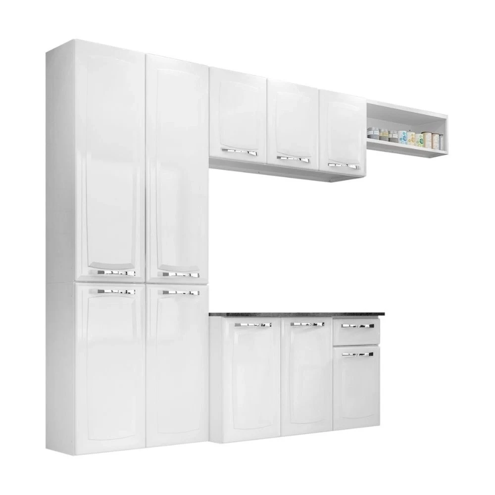 COZINHA COMPLETA ITATIAIA AMANDA 4 PEÇAS COM PANELEIRO DUPLO ARMÁRIO AÉREO E BALCÃO BRANCO