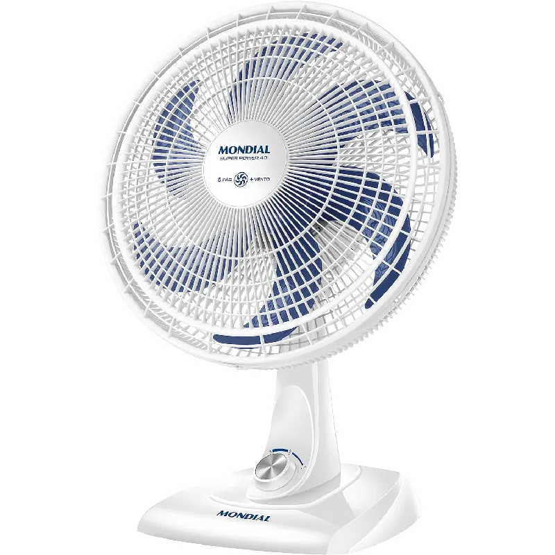Ventilador De Mesa Mondial Super Power 6 Pás 140W 40Cm Branco e Azul VSP-40-W - 127V