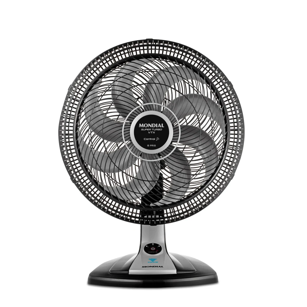 VENTILADOR DE MESA MONDIAL TURBO 8 PÁS CONTROL 140W 40CM PRETO E PRATA VTX-40-8P-CR - 127V
