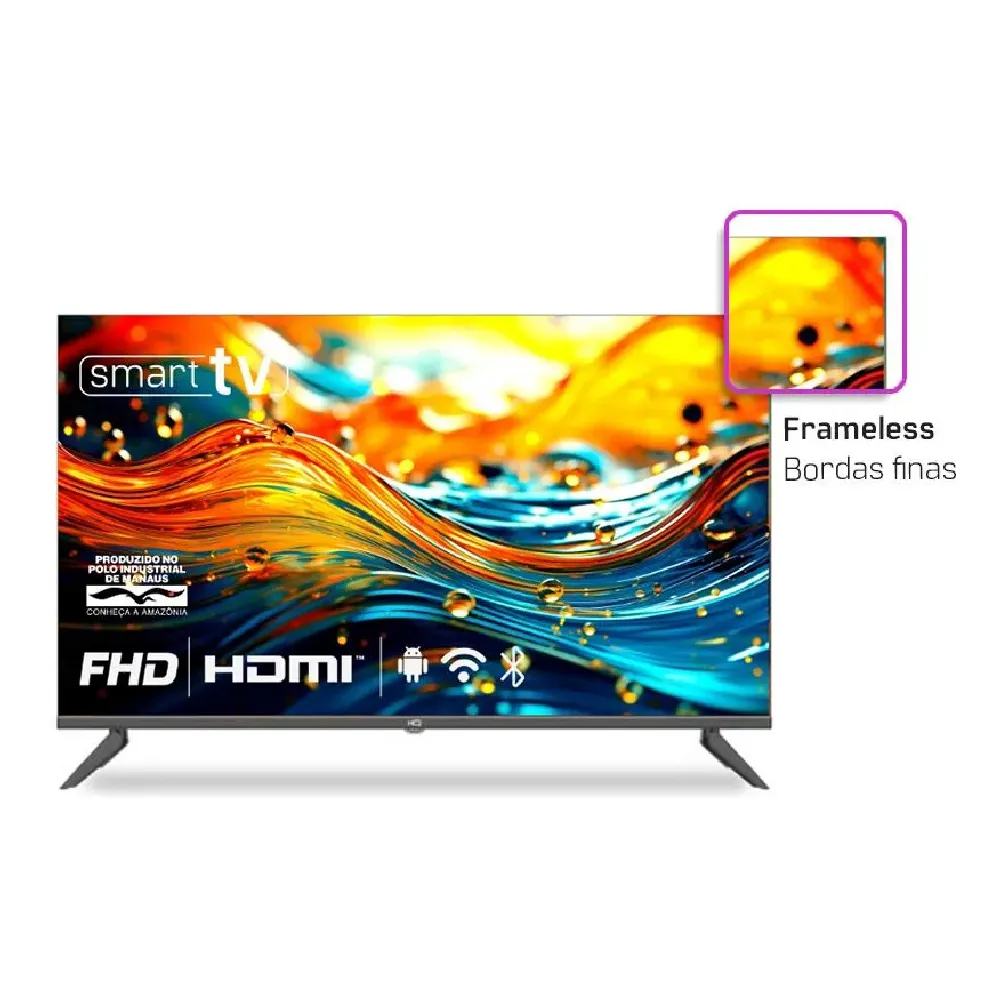 Smart TV HQ 40" Full HD tela sem bordas Android 12 design Slim HQS40NKHM