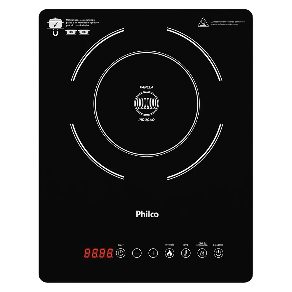 COOKTOP A INDUÇÃO PHILCO 1 BOCA 10 NÍVEIS PRETO PCT12P BIVOLT