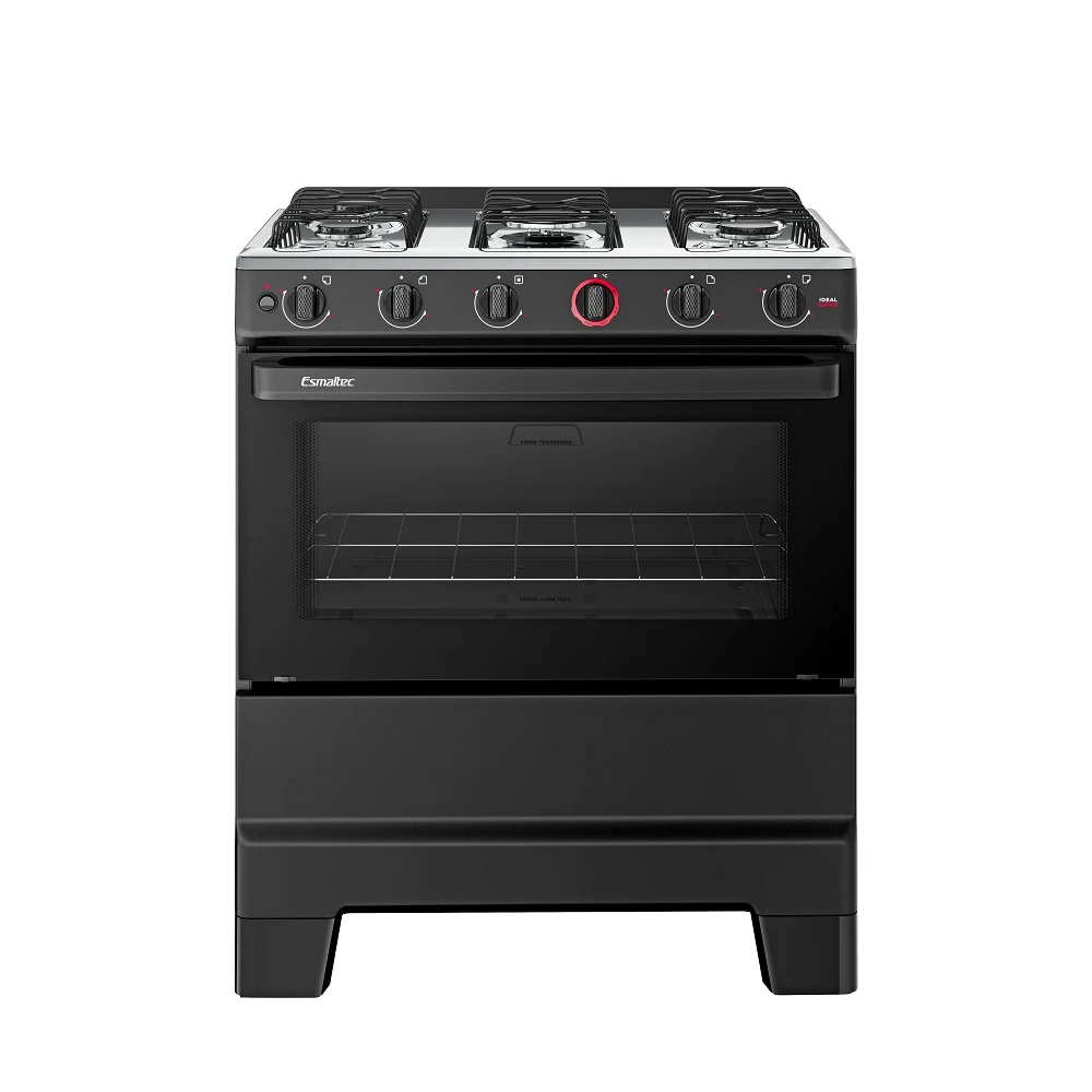 FOGÃO ESMALTEC 5 BOCAS IDEAL SUPER MESA DE AÇO INOX PRETO F5IAP - BIVOLT