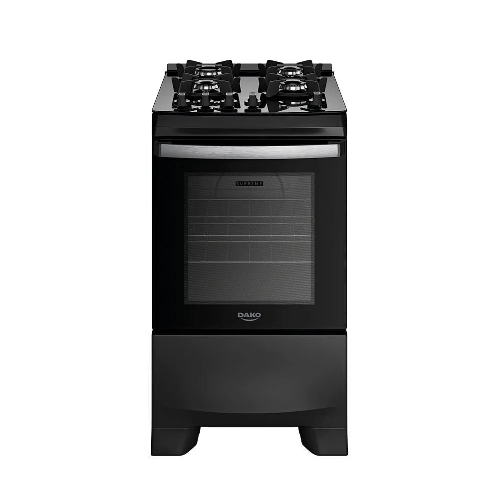 FOGÃO DAKO 4 BOCAS COM MESA DE VIDRO MEGA CHAMA SUPREME GLASS PRETO BIVOLT