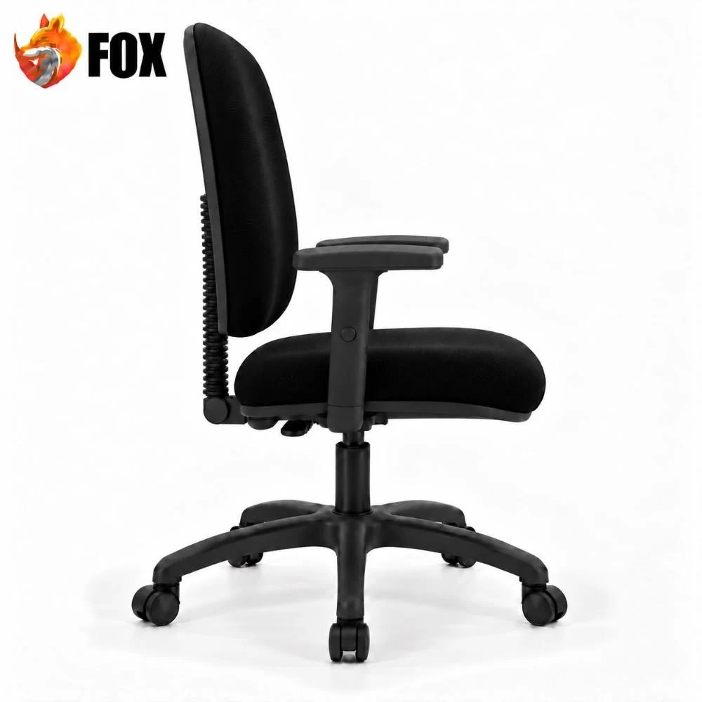 Cadeira Secretária Fox Giratória Braço Regulável Tecido F199 Preta
