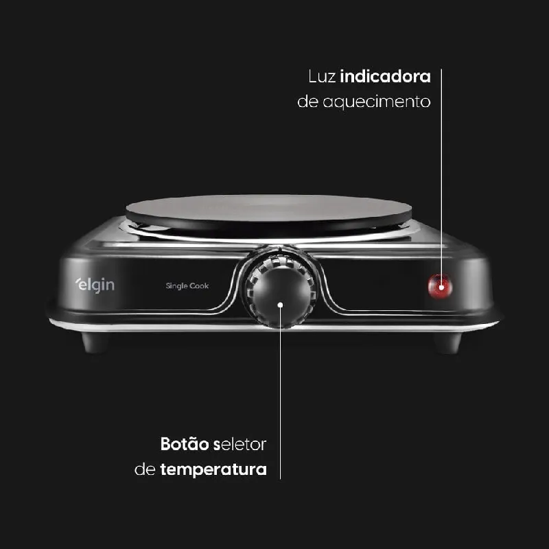 Fogão Elétrico Cooktop Elgin 1 Boca 1000W Preto FOG01 127V