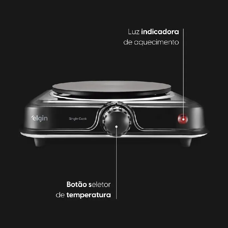 Fogão Elétrico Cooktop Elgin 1 Boca 1000W Preto FOG01 220V