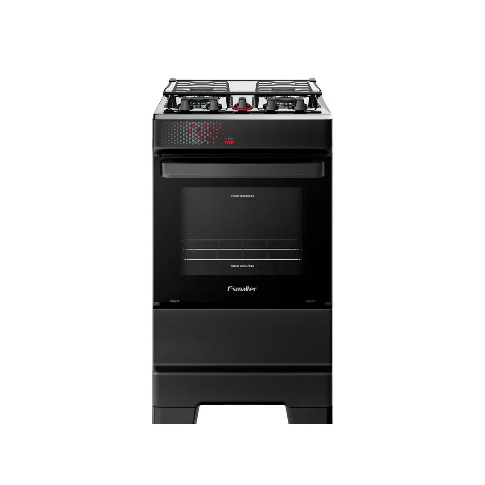 FOGÃO ESMALTEC 4 BOCAS IDEAL TOP MESA INOX TAMPA DE VIDRO FORNO 50 LITROS PRETO T4IAP BIVOLT