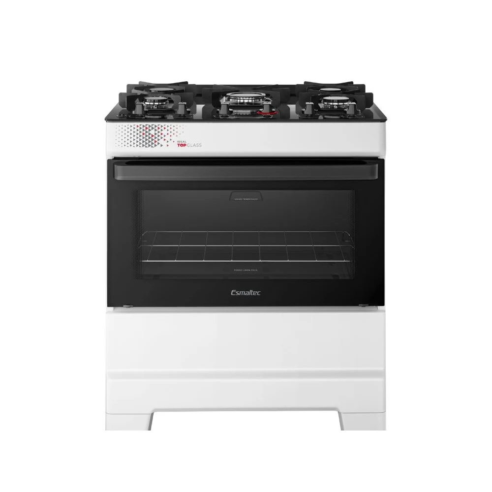 FOGÃO ESMALTEC 5 BOCAS IDEAL TOP GLASS MESA DE VIDRO FORNO 84 LITROS BRANCO T5VAB BIVOLT