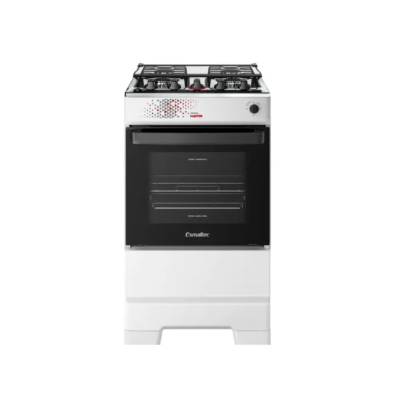 Fogão Esmaltec 4 Bocas Ideal Master Mesa Inox Tampa de Vidro Forno 50 Litros Branco T4ITB Bivolt