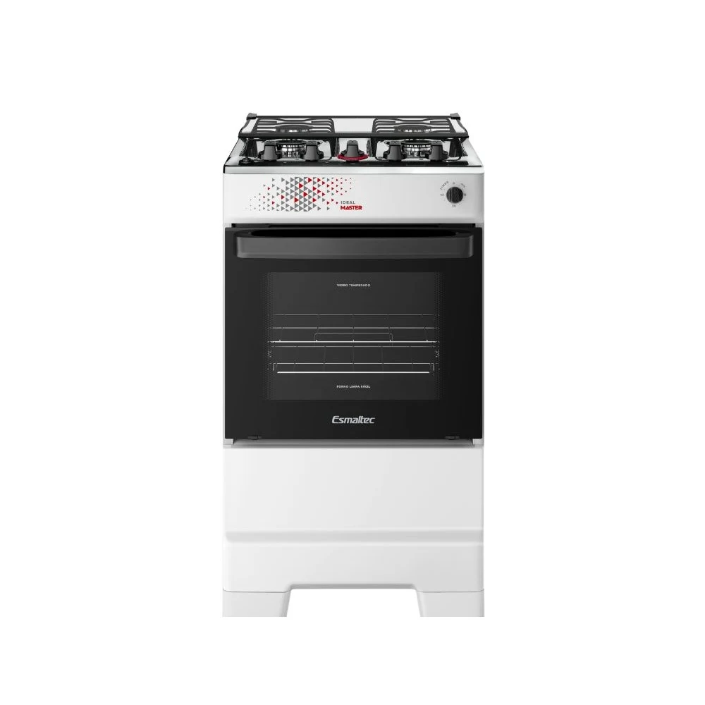 FOGÃO ESMALTEC 4 BOCAS IDEAL MASTER MESA INOX TAMPA DE VIDRO FORNO 50 LITROS BRANCO T4ITB BIVOLT