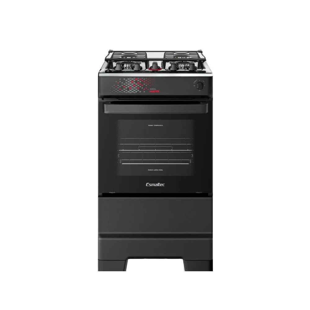 FOGÃO ESMALTEC 4 BOCAS IDEAL MASTER MESA INOX TAMPA DE VIDRO FORNO 50 LITROS PRETO T4ITP BIVOLT