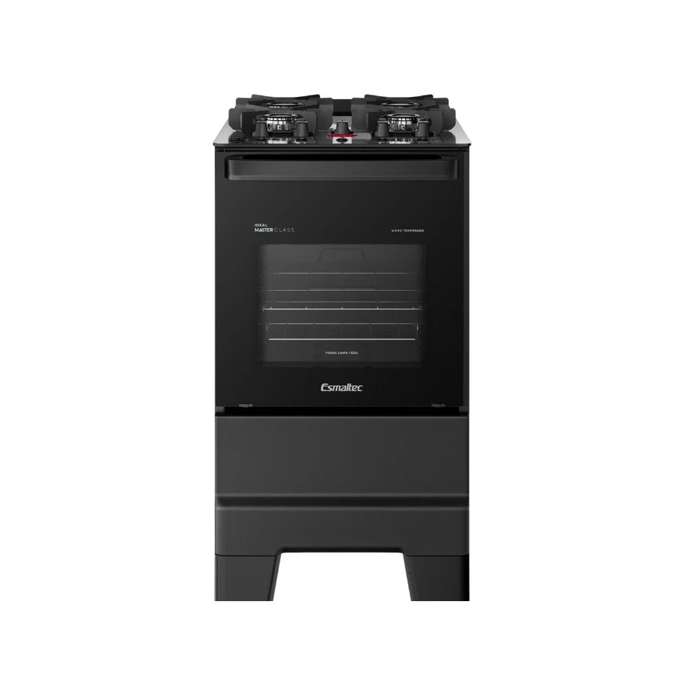 FOGÃO ESMALTEC 4 BOCAS IDEAL MASTER GLASS MESA DE VIDRO FORNO 50 LITROS PRETO T4VFP BIVOLT
